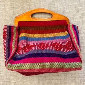 Handwoven PINZON Striped Mini Bag w/ Wooden Handles